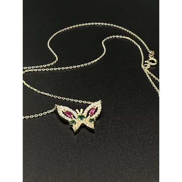 14k Gold Butterfly Multi Colored Gemstone 18in Necklace - Picture 11 of 15